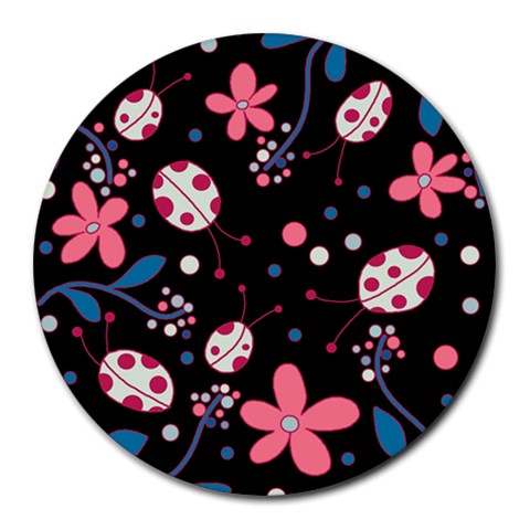 Pink ladybugs and flowers  Round Mousepads from ArtsNow.com Front