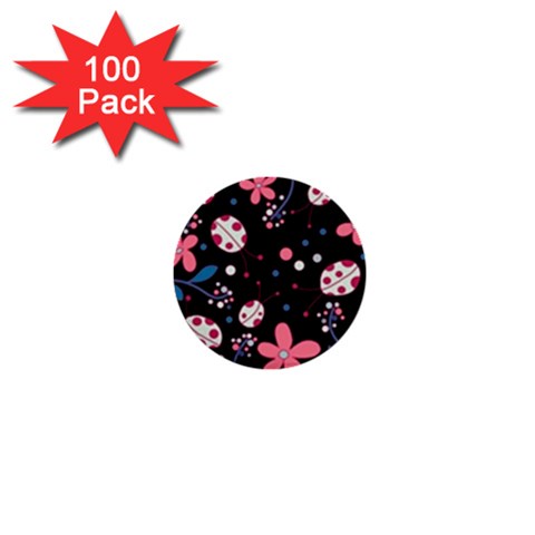 Pink ladybugs and flowers  1  Mini Buttons (100 pack)  from ArtsNow.com Front