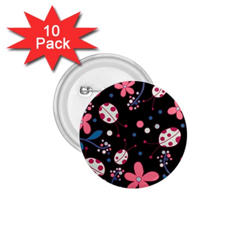 Pink ladybugs and flowers  1.75  Buttons (10 pack) from ArtsNow.com Front