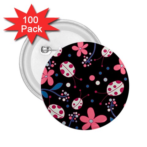 Pink ladybugs and flowers  2.25  Buttons (100 pack)  from ArtsNow.com Front