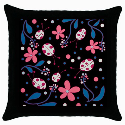 Pink ladybugs and flowers  Throw Pillow Case (Black) from ArtsNow.com Front