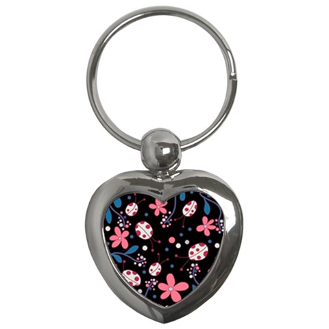 Pink ladybugs and flowers  Key Chains (Heart)  from ArtsNow.com Front