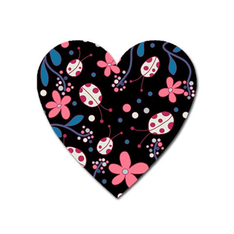 Pink ladybugs and flowers  Heart Magnet from ArtsNow.com Front