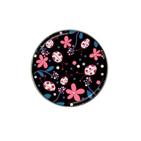 Pink ladybugs and flowers  Hat Clip Ball Marker from ArtsNow.com Front