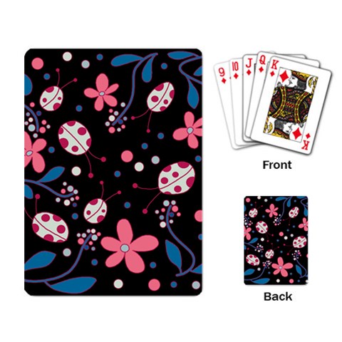 Pink ladybugs and flowers  Playing Card from ArtsNow.com Back