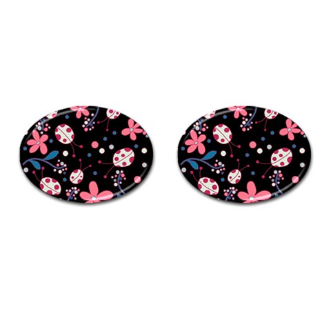 Pink ladybugs and flowers  Cufflinks (Oval) from ArtsNow.com Front(Pair)