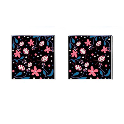 Pink ladybugs and flowers  Cufflinks (Square) from ArtsNow.com Front(Pair)