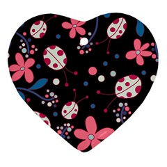 Pink ladybugs and flowers  Heart Ornament (2 Sides) from ArtsNow.com Back