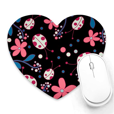 Pink ladybugs and flowers  Heart Mousepads from ArtsNow.com Front