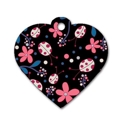 Pink ladybugs and flowers  Dog Tag Heart (Two Sides) from ArtsNow.com Front