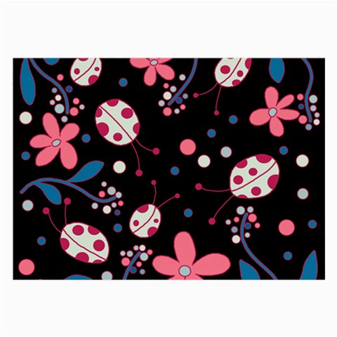 Pink ladybugs and flowers  Large Glasses Cloth (2 Back