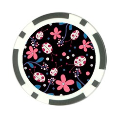 Pink ladybugs and flowers  Poker Chip Card Guards from ArtsNow.com Front