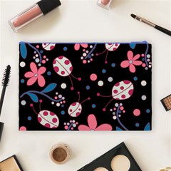 Pink ladybugs and flowers  Cosmetic Bag (Large)  from ArtsNow.com Back