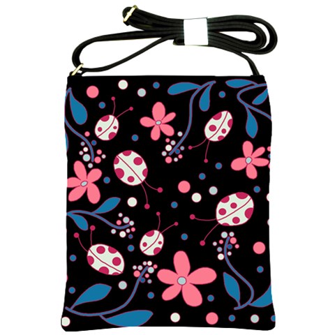 Pink ladybugs and flowers  Shoulder Sling Bags from ArtsNow.com Front