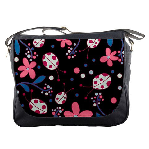 Pink ladybugs and flowers  Messenger Bags from ArtsNow.com Front