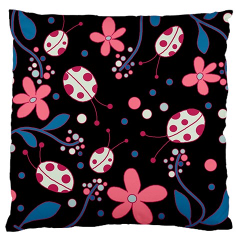 Pink ladybugs and flowers  Large Cushion Case (One Side) from ArtsNow.com Front