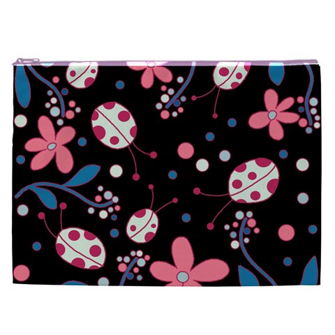 Pink ladybugs and flowers  Cosmetic Bag (XXL)  from ArtsNow.com Front