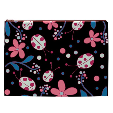 Pink ladybugs and flowers  Cosmetic Bag (XXL)  from ArtsNow.com Front