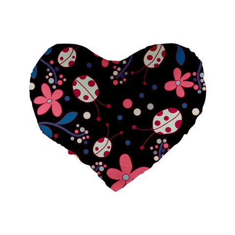 Pink ladybugs and flowers  Standard 16  Premium Heart Shape Cushions from ArtsNow.com Back