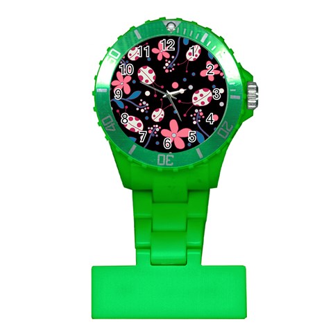 Pink ladybugs and flowers  Plastic Nurses Watch from ArtsNow.com Front