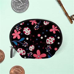 Pink ladybugs and flowers  Accessory Pouches (Small)  from ArtsNow.com Back