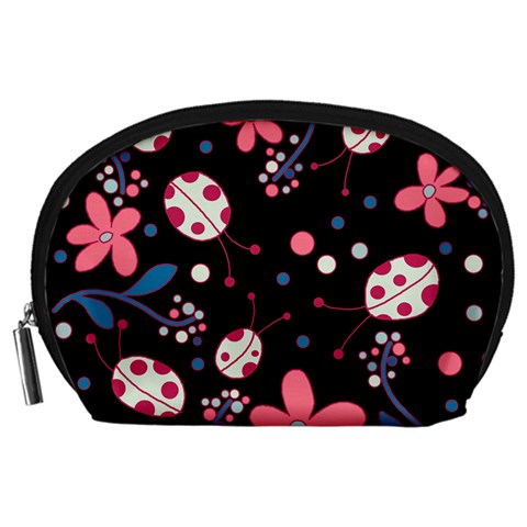 Pink ladybugs and flowers  Accessory Pouches (Large)  from ArtsNow.com Front