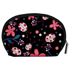 Pink ladybugs and flowers  Accessory Pouches (Large)  from ArtsNow.com Back