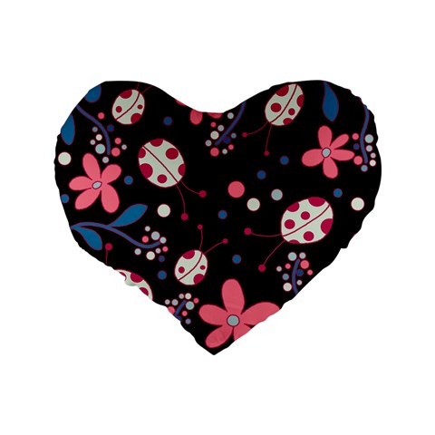 Pink ladybugs and flowers  Standard 16  Premium Flano Heart Shape Cushions from ArtsNow.com Back