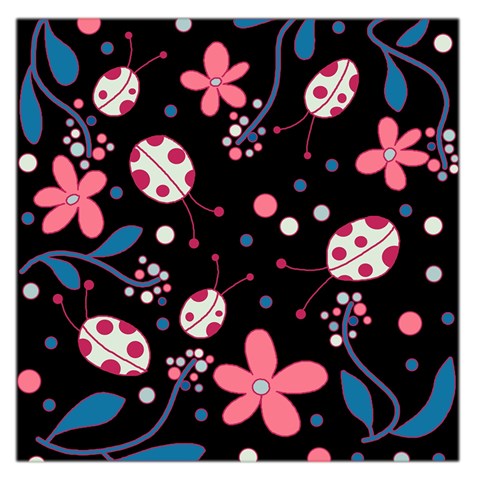 Pink ladybugs and flowers  Large Satin Scarf (Square) from ArtsNow.com Front