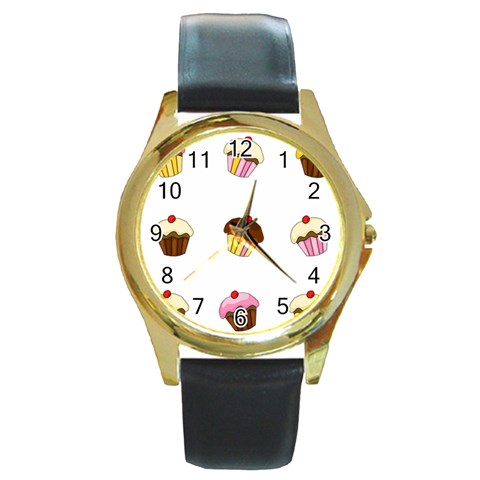 Colorful cupcakes  Round Gold Metal Watch from ArtsNow.com Front