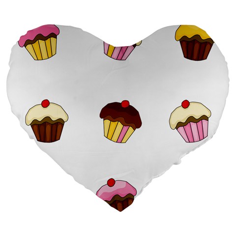 Colorful cupcakes  Large 19  Premium Flano Heart Shape Cushions from ArtsNow.com Front