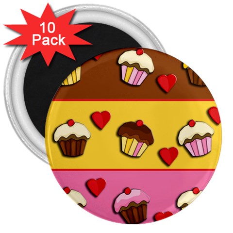 Love cupcakes 3  Magnets (10 pack)  from ArtsNow.com Front