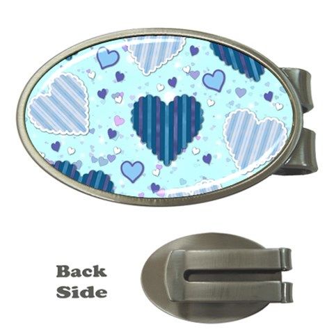 Light and Dark Blue Hearts Money Clips (Oval)  from ArtsNow.com Front