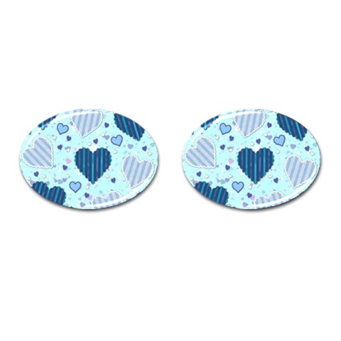 Light and Dark Blue Hearts Cufflinks (Oval) from ArtsNow.com Front(Pair)