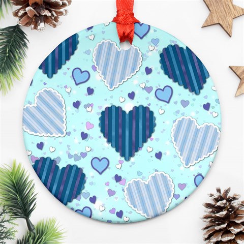 Light and Dark Blue Hearts Round Ornament (Two Sides)  from ArtsNow.com Front