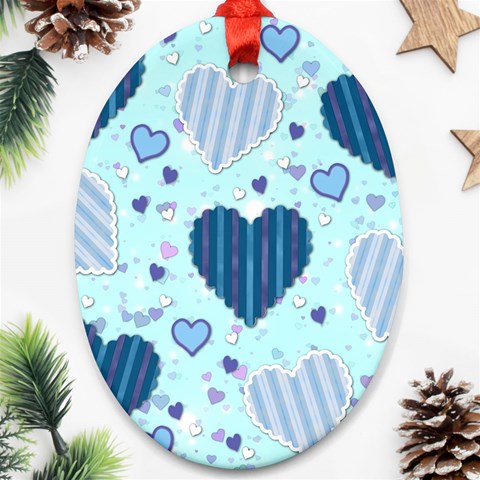 Light and Dark Blue Hearts Oval Ornament (Two Sides) from ArtsNow.com Back