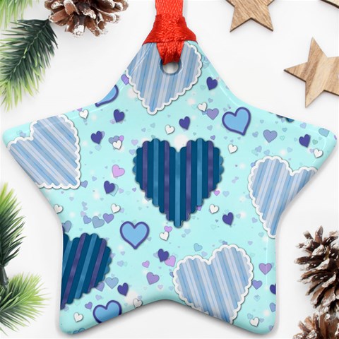 Light and Dark Blue Hearts Star Ornament (Two Sides)  from ArtsNow.com Front