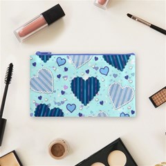 Light and Dark Blue Hearts Cosmetic Bag (Small)  from ArtsNow.com Front