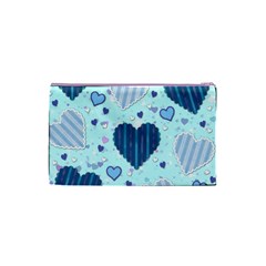 Light and Dark Blue Hearts Cosmetic Bag (Small)  from ArtsNow.com Back