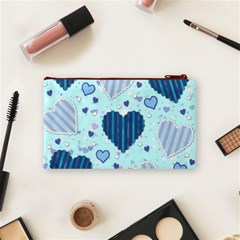 Light and Dark Blue Hearts Cosmetic Bag (Small)  from ArtsNow.com Back