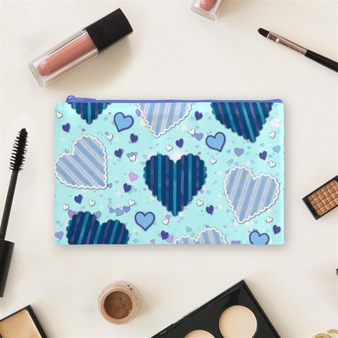 Light and Dark Blue Hearts Cosmetic Bag (Medium)  from ArtsNow.com Front