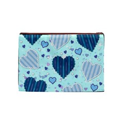 Light and Dark Blue Hearts Cosmetic Bag (Medium)  from ArtsNow.com Front