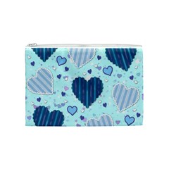 Light and Dark Blue Hearts Cosmetic Bag (Medium)  from ArtsNow.com Front