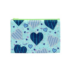 Light and Dark Blue Hearts Cosmetic Bag (Medium)  from ArtsNow.com Front