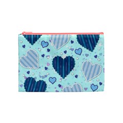 Light and Dark Blue Hearts Cosmetic Bag (Medium)  from ArtsNow.com Front