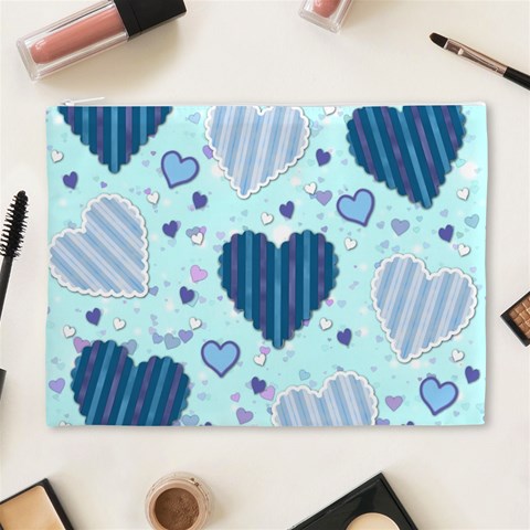 Light and Dark Blue Hearts Cosmetic Bag (XL) from ArtsNow.com Front