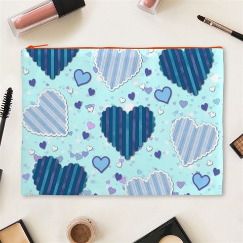 Light and Dark Blue Hearts Cosmetic Bag (XL) from ArtsNow.com Front