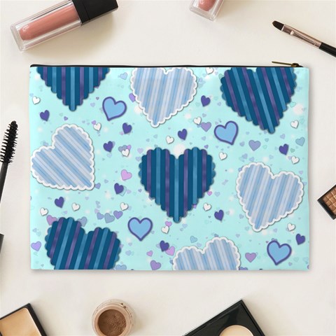 Light and Dark Blue Hearts Cosmetic Bag (XL) from ArtsNow.com Back