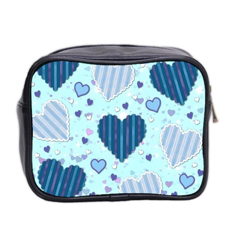 Light and Dark Blue Hearts Mini Toiletries Bag 2 Back