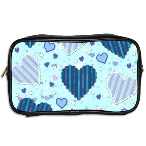 Light and Dark Blue Hearts Toiletries Bags 2 Back